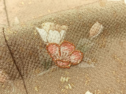 平和屋着物●訪問着　作家物　駒刺繍　舞花文　暈し染め　金彩　鬼しぼ縮緬　反端付き　正絹　逸品　CABC9918vp