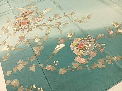 平和屋着物●訪問着　雪輪扇面花文　暈し染め　金彩　正絹　逸品　CABC9919vp