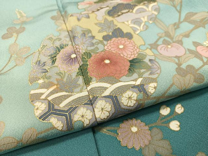 平和屋着物●訪問着　雪輪扇面花文　暈し染め　金彩　正絹　逸品　CABC9919vp