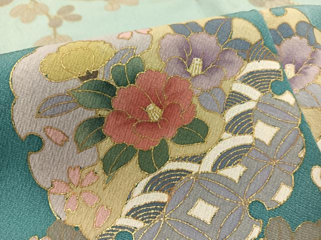 平和屋着物●訪問着　雪輪扇面花文　暈し染め　金彩　正絹　逸品　CABC9919vp