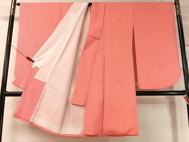 平和屋着物▼小振袖 色無地 流水吉祥地紋 真朱色 洗える着物 CABC9937vp