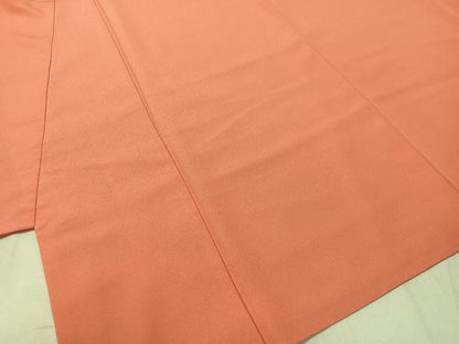 平和屋着物▼小振袖　色無地　甚三紅色　洗える着物　CABC9939vp