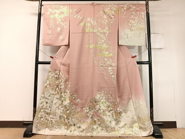 平和屋着物●訪問着　駒刺繍　立波菊花文　暈し染め　金彩　ロング丈　正絹　逸品　CABC9944vp