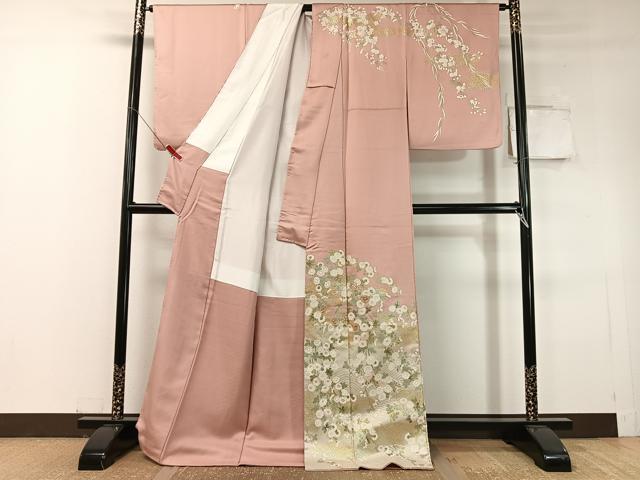 平和屋着物●訪問着　駒刺繍　立波菊花文　暈し染め　金彩　ロング丈　正絹　逸品　CABC9944vp