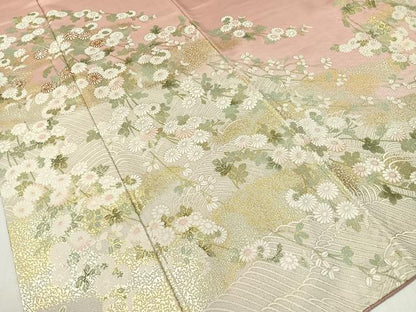 平和屋着物●訪問着　駒刺繍　立波菊花文　暈し染め　金彩　ロング丈　正絹　逸品　CABC9944vp