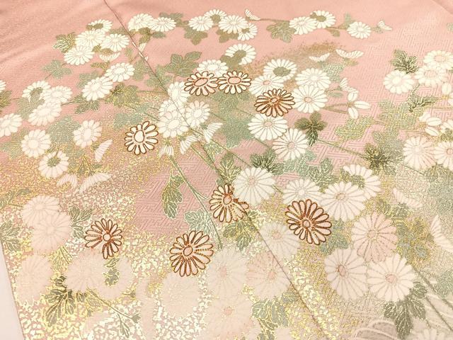 平和屋着物●訪問着　駒刺繍　立波菊花文　暈し染め　金彩　ロング丈　正絹　逸品　CABC9944vp