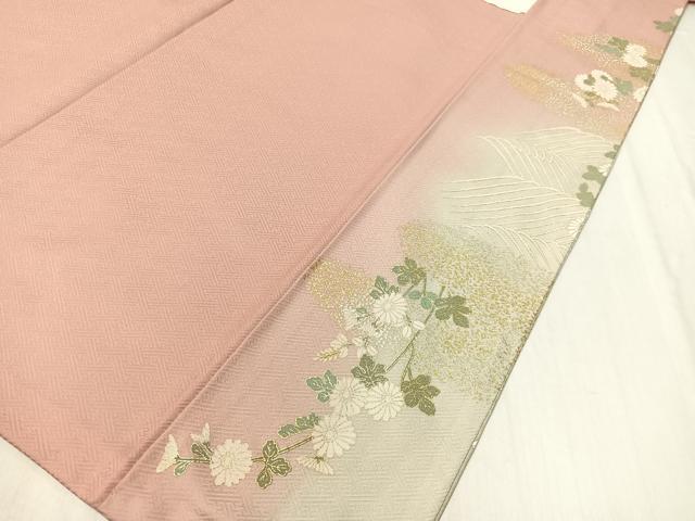 平和屋着物●訪問着　駒刺繍　立波菊花文　暈し染め　金彩　ロング丈　正絹　逸品　CABC9944vp