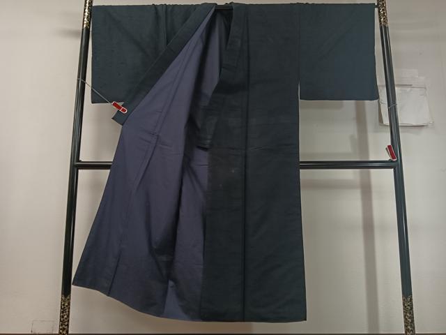 平和屋着物▼男性 ひげ紬 濃藍色 正絹 逸品 CABC9954vp