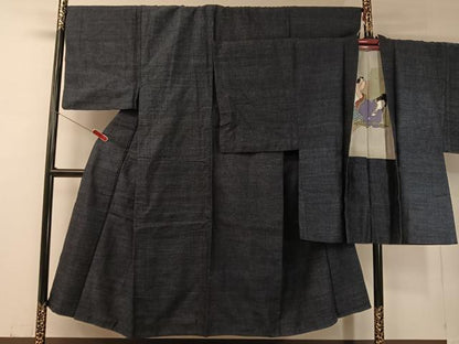 平和屋着物●男性　結城紬　アンサンブル　杢　霞文　正絹　逸品　CABC9963vp