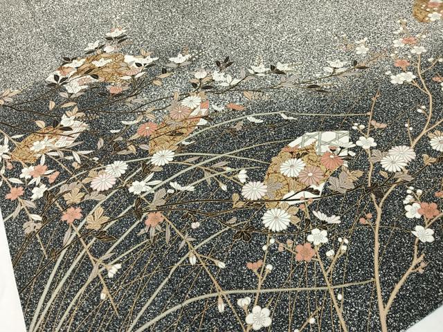 平和屋着物●訪問着　地紙花文　たたき染め　黒地　金彩　正絹　逸品　CABC9967vp