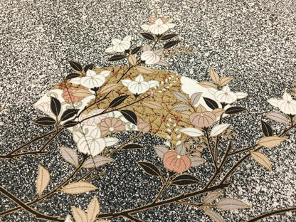 平和屋着物●訪問着　地紙花文　たたき染め　黒地　金彩　正絹　逸品　CABC9967vp