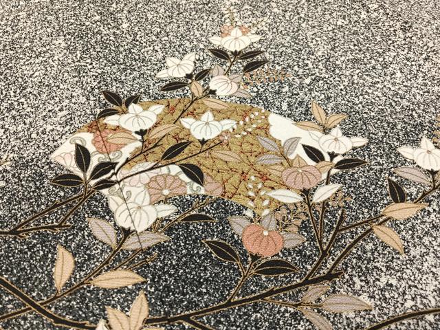 平和屋着物●訪問着　地紙花文　たたき染め　黒地　金彩　正絹　逸品　CABC9967vp