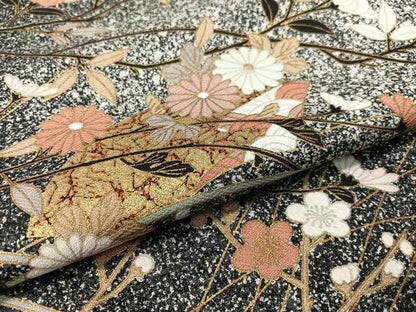 平和屋着物●訪問着　地紙花文　たたき染め　黒地　金彩　正絹　逸品　CABC9967vp