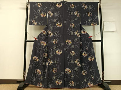 平和屋着物●上質な小紋　変わり麻の葉花丸文　正絹　逸品　CABC9971vp
