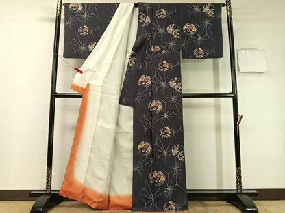 平和屋着物●上質な小紋　変わり麻の葉花丸文　正絹　逸品　CABC9971vp