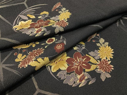 平和屋着物●上質な小紋　変わり麻の葉花丸文　正絹　逸品　CABC9971vp
