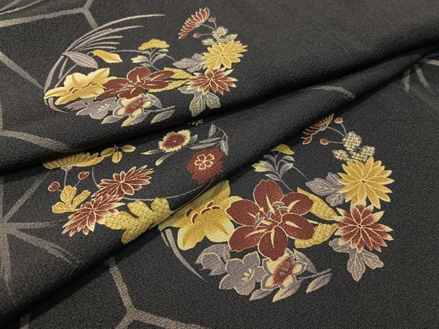 平和屋着物●上質な小紋　変わり麻の葉花丸文　正絹　逸品　CABC9971vp