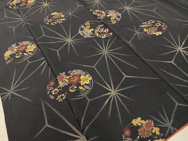 平和屋着物●上質な小紋　変わり麻の葉花丸文　正絹　逸品　CABC9971vp