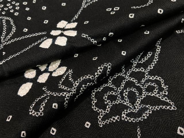 平和屋着物●上質な小紋　総絞り　更紗唐草文　黒地　正絹　逸品　CABC9973vp