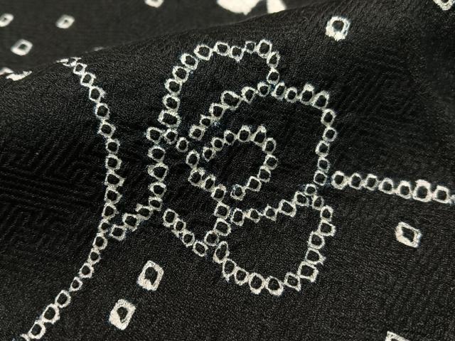 平和屋着物●上質な小紋　総絞り　更紗唐草文　黒地　正絹　逸品　CABC9973vp
