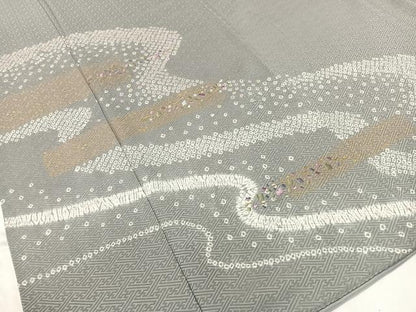 平和屋着物●訪問着　絞り　刺繍　流水箔散らし　金彩　正絹　逸品　CABC9974vp