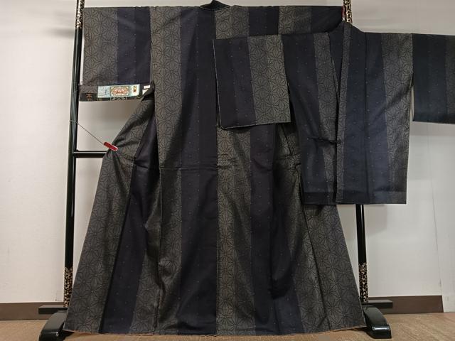 平和屋着物●本場大島紬　道中着セット　大山謹製　麻の葉間道　証紙付き　正絹　逸品　未使用　CABC9976vp