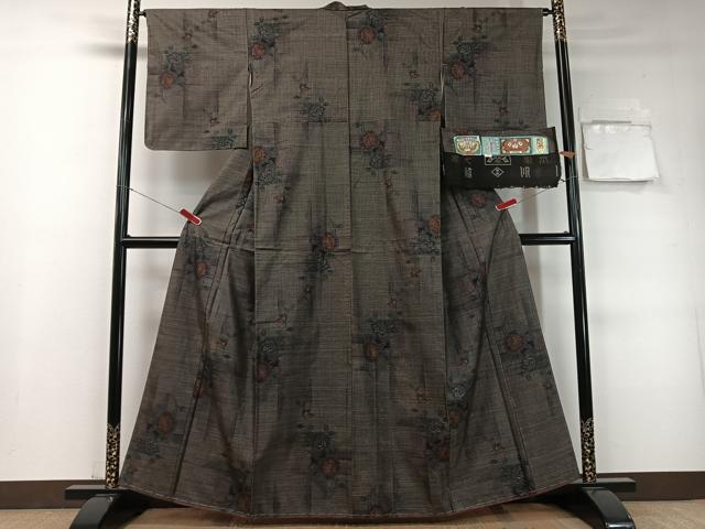 平和屋着物●本場大島紬　くぼた謹製　古代染色純泥染　9マルキ　草花文　証紙付き　正絹　逸品　未使用　CABC9977vp