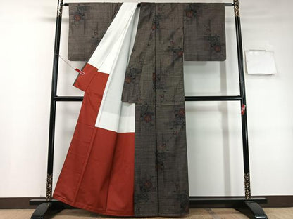 平和屋着物●本場大島紬　くぼた謹製　古代染色純泥染　9マルキ　草花文　証紙付き　正絹　逸品　未使用　CABC9977vp