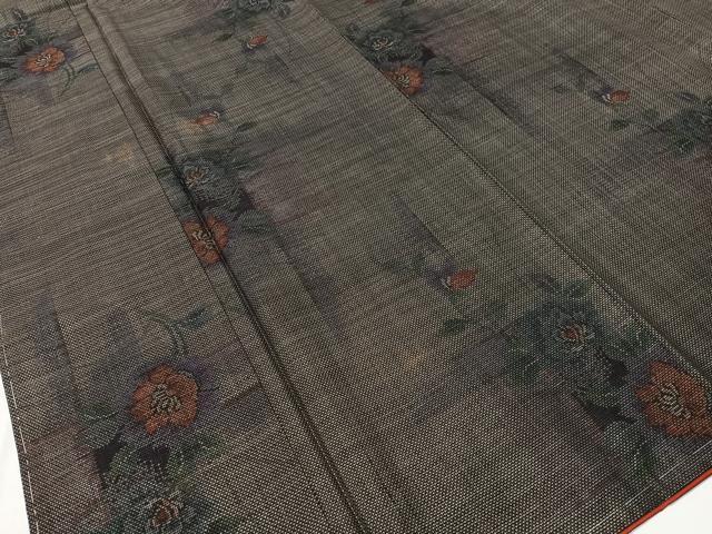 平和屋着物●本場大島紬　くぼた謹製　古代染色純泥染　9マルキ　草花文　証紙付き　正絹　逸品　未使用　CABC9977vp
