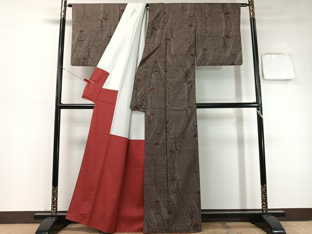 平和屋着物●本場大島紬　里島正則作　古代染色純泥染　7マルキ　草花文　証紙付き　正絹　逸品　CABC9978vp