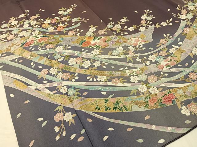 平和屋着物●訪問着　鬘帯花文　暈し染め　金彩　正絹　逸品　CABC9980vp