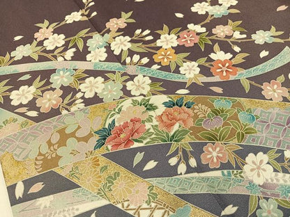 平和屋着物●訪問着　鬘帯花文　暈し染め　金彩　正絹　逸品　CABC9980vp