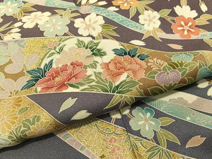 平和屋着物●訪問着　鬘帯花文　暈し染め　金彩　正絹　逸品　CABC9980vp