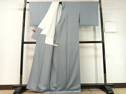 平和屋着物●上質な色無地　吉祥地紋　湊鼠色　正絹　逸品　未使用　CABC9984vp