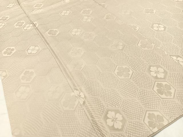 平和屋着物●男性　色紋付　亀甲花地紋　白橡色　正絹　逸品　未使用　CABC9986vp