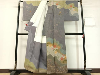 平和屋着物●訪問着　絞り　道長花文　金通し地　正絹　逸品　CABC9988vp