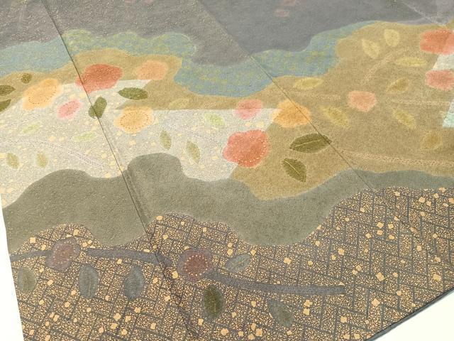 平和屋着物●訪問着　絞り　道長花文　金通し地　正絹　逸品　CABC9988vp