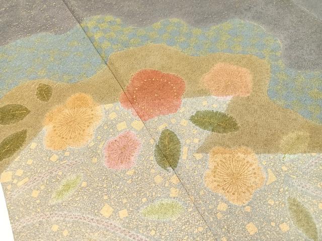 平和屋着物●訪問着　絞り　道長花文　金通し地　正絹　逸品　CABC9988vp
