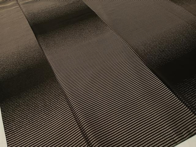 平和屋着物●上質な紬　横段文　黒地　正絹　逸品　CABC9991vp