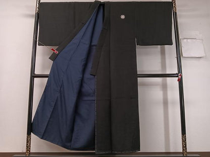 平和屋着物●男性　黒紋付　キングサイズ　正絹　逸品　CABC9993vp