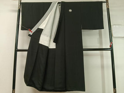 平和屋着物●男性　黒紋付　正絹　逸品　CABC9996vp