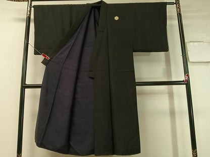 平和屋着物●男性　黒紋付　正絹　逸品　CABC9997vp