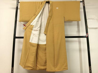 平和屋着物●男性　色紋付　黄朽葉色　正絹　逸品　CABC9999vp