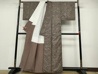 平和屋着物●本場大島紬 9マルキ 花唐草文 正絹 逸品 CABD0005ut