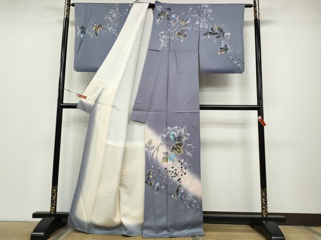 平和屋着物●訪問着 葡萄蔦の葉文 暈し染め 金銀彩 正絹 逸品 CABD0007ut