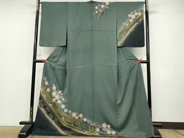 平和屋着物●訪問着 辻が花 絞り 暈し染め 金彩 ロング丈 正絹 逸品 CABD0008ut
