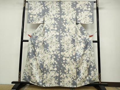 平和屋着物●上質な小紋 蔦の葉花文 銀彩 正絹 逸品 CABD0012ut
