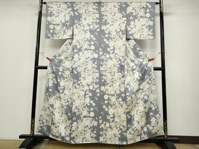平和屋着物●上質な小紋 蔦の葉花文 銀彩 正絹 逸品 CABD0012ut