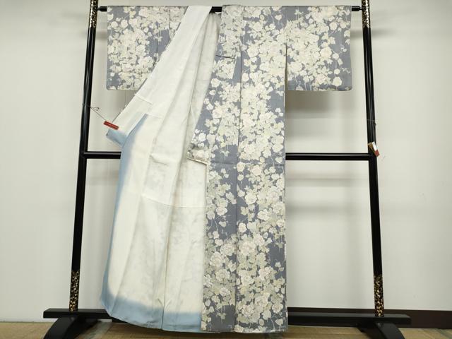 平和屋着物●上質な小紋 蔦の葉花文 銀彩 正絹 逸品 CABD0012ut