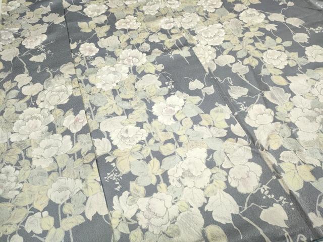 平和屋着物●上質な小紋 蔦の葉花文 銀彩 正絹 逸品 CABD0012ut